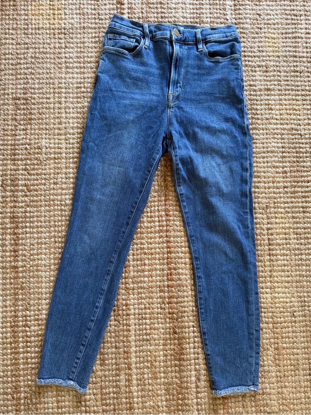 FRAME Le High Rise Cigarette Jeans Women’s 27 Blue Raw Hem Skinny Stretch Denim